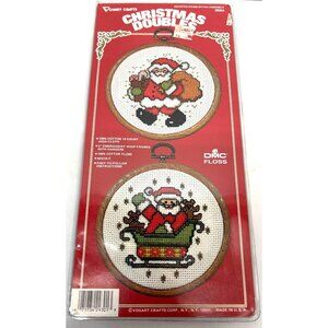 Vogart Crafts Christmas Doubles Embroidery Kit With 4" Hoops & Aida Cloth